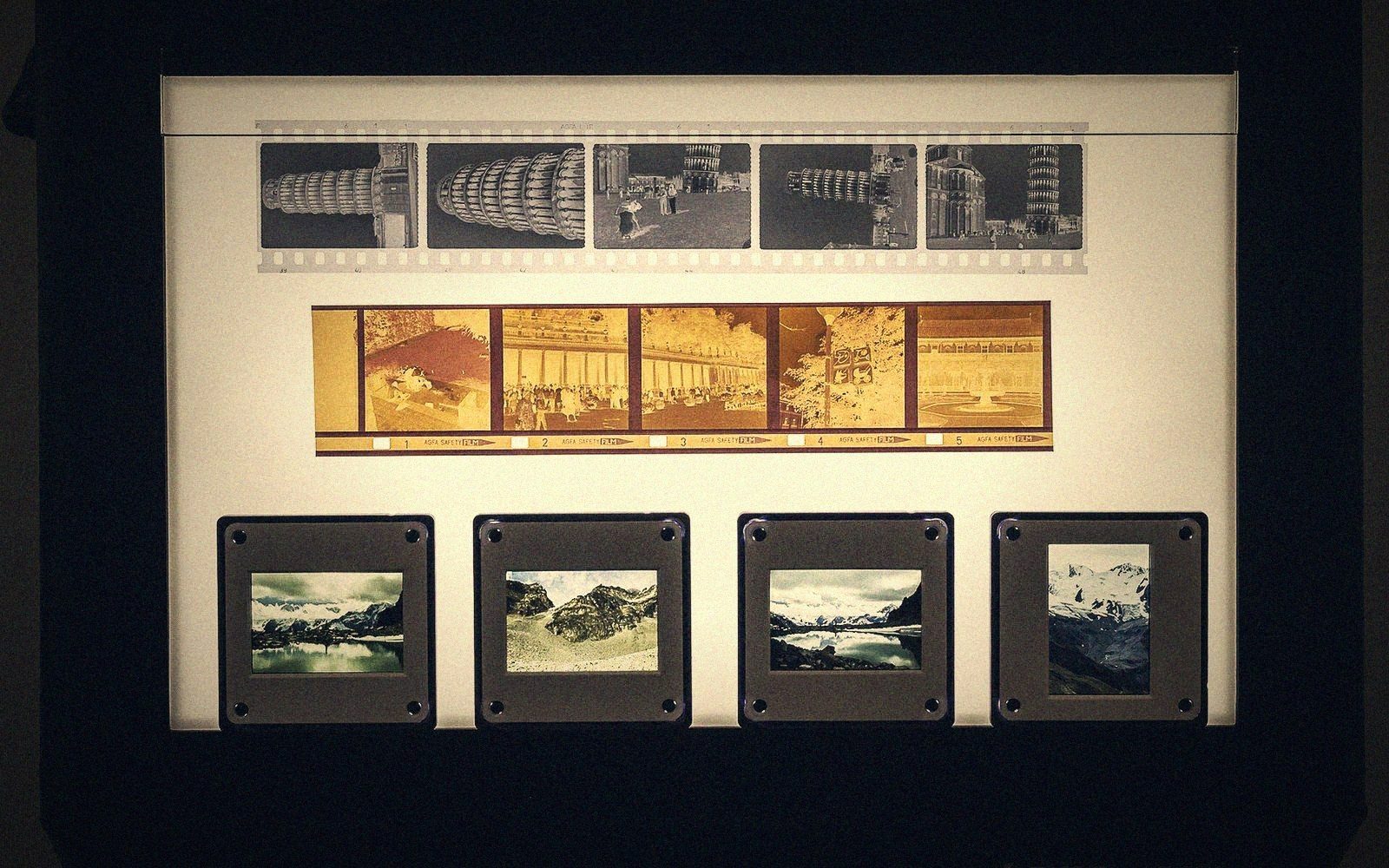 A strip of 35mm frames on a light box
